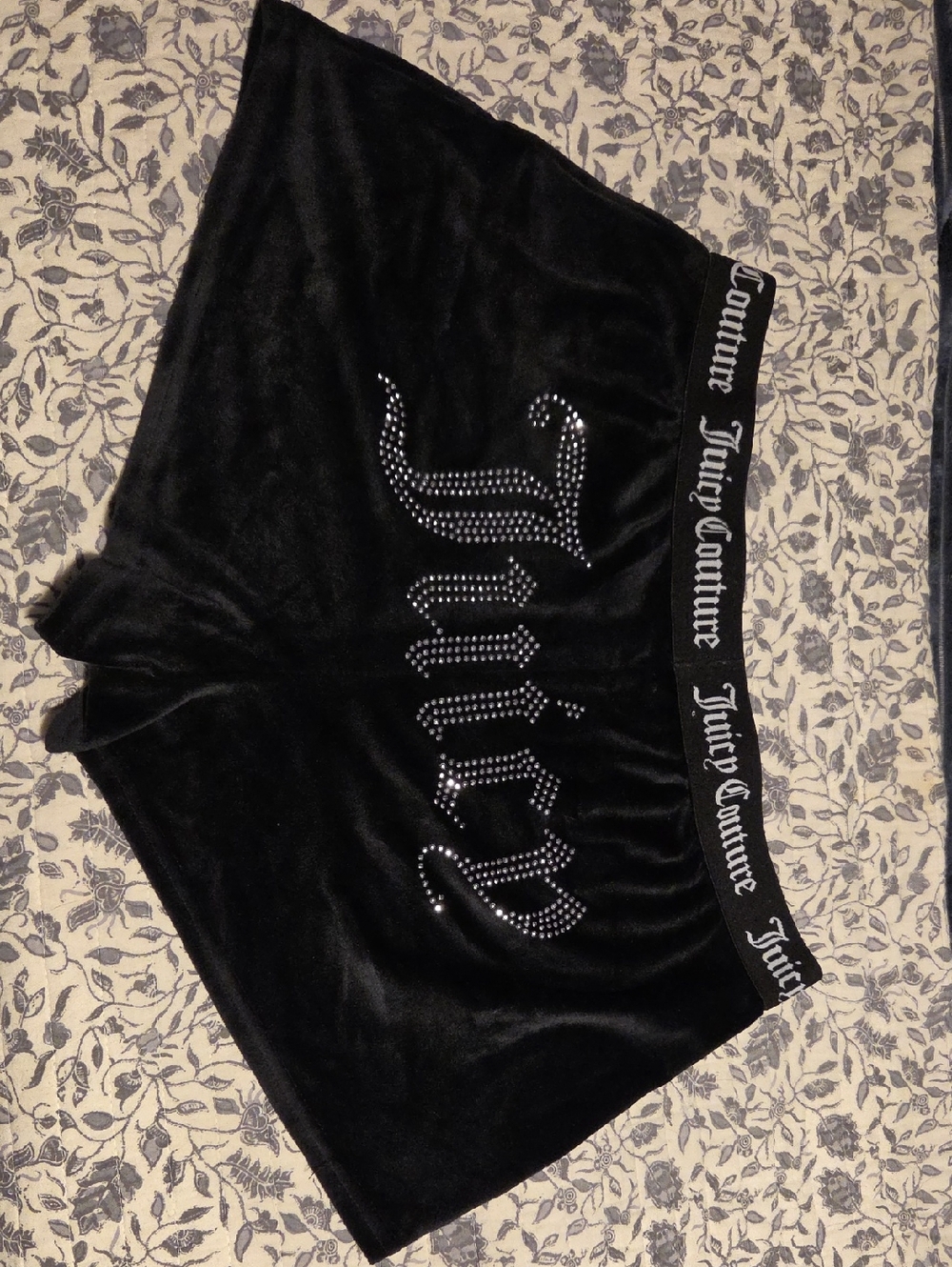 Juicy Couture Black Velour Shorts with Crystal 'Juicy' Script